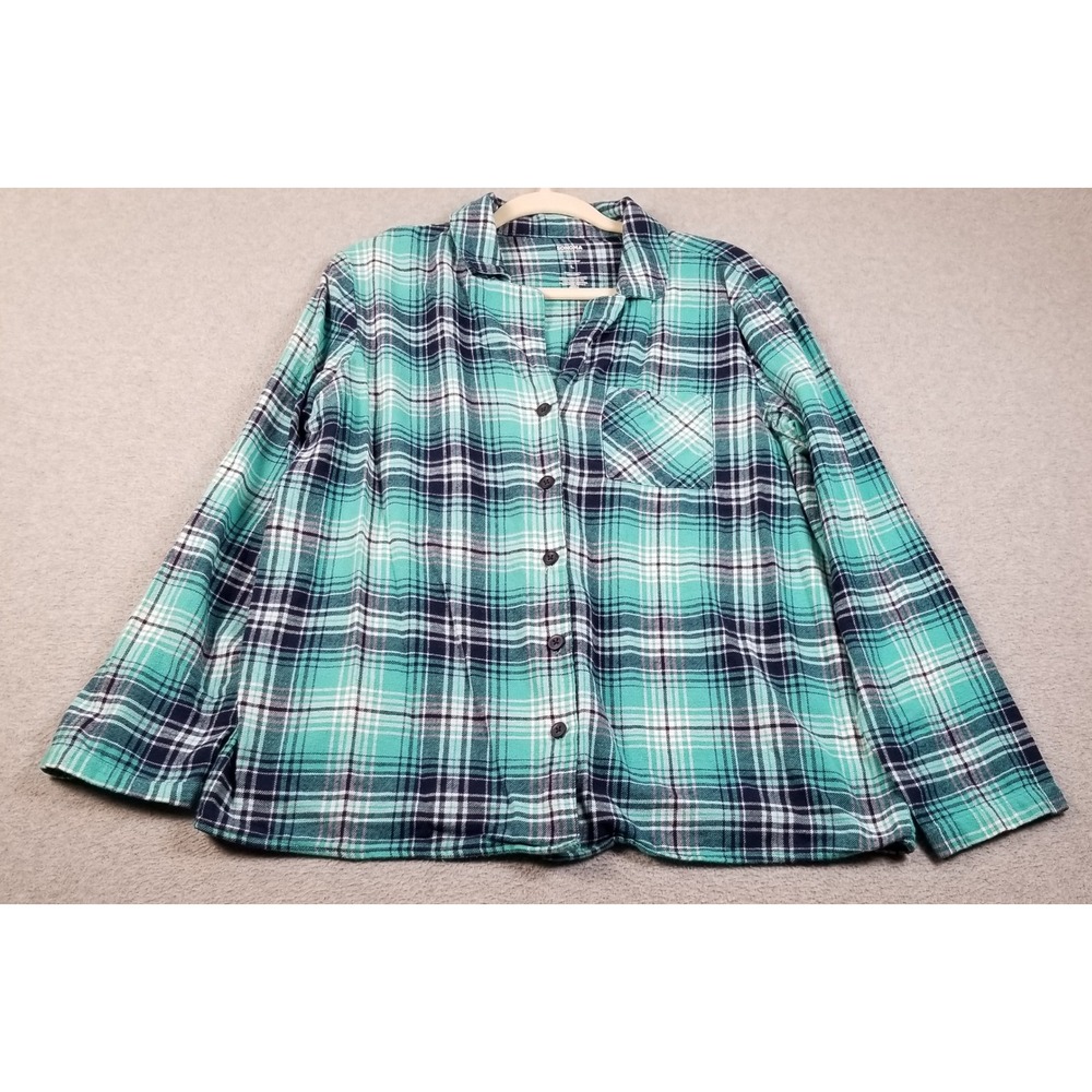 Sonoma Pajama Shirt Women's Large L Plaid‎ Flannel Sleepwear Button Up Cotton